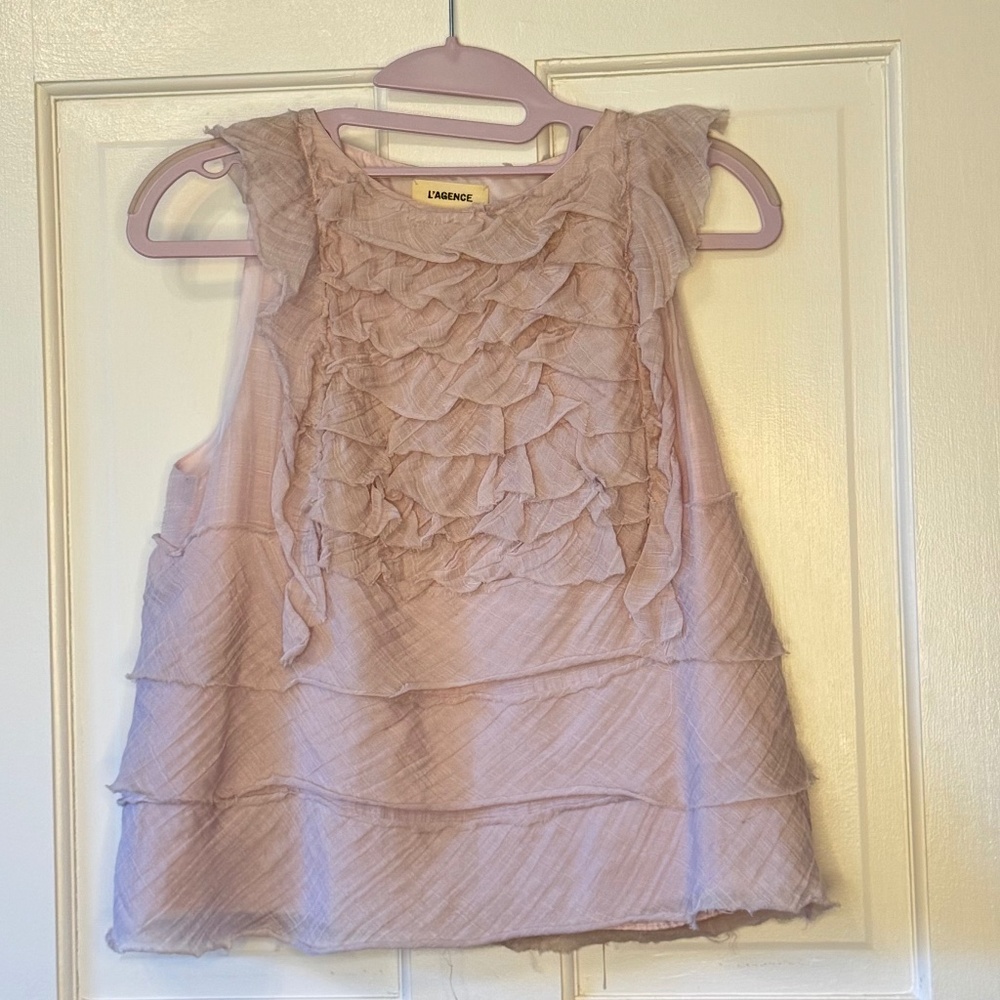 L'Agence Sleeveless Top, Lilac tiered ruffle blouse; Silk/Cotton XS